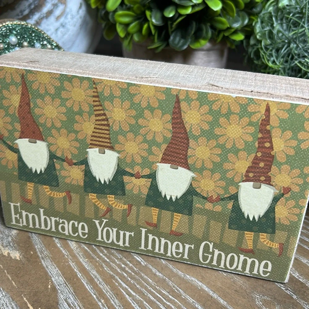NEW! Enchanted Forest Embrace Your Inner Gnome Welcome Garden Gnome Wood Sign